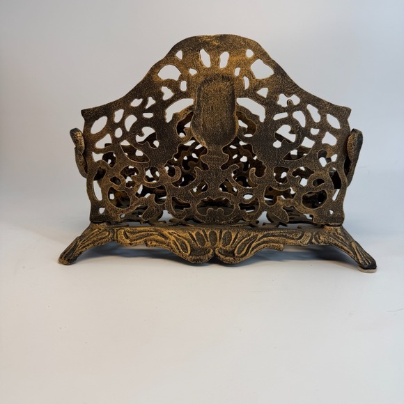 Vintage Brass Double Mail Holder Ornate Filigree Letter Desk Organizer Roccoco - Picture 8 of 16